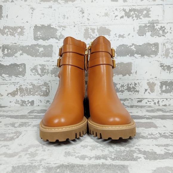 NEW Aerosoles Ronald Brown Leather Buckle Chunky Ankle Boots X479 - Picture 3 of 11